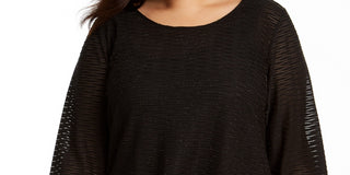 Calvin Klein Women's Plus Size Metallic Wavy Knit Asymmetrical-Hem Top Black Size 2X