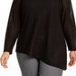 Calvin Klein Women's Plus Size Metallic Wavy Knit Asymmetrical-Hem Top Black Size 2X