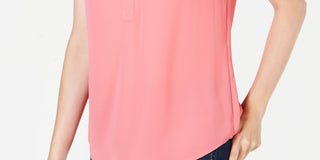 Charter Club Women's Petite Split-Neck Short-Sleeve Top Pink Size 44