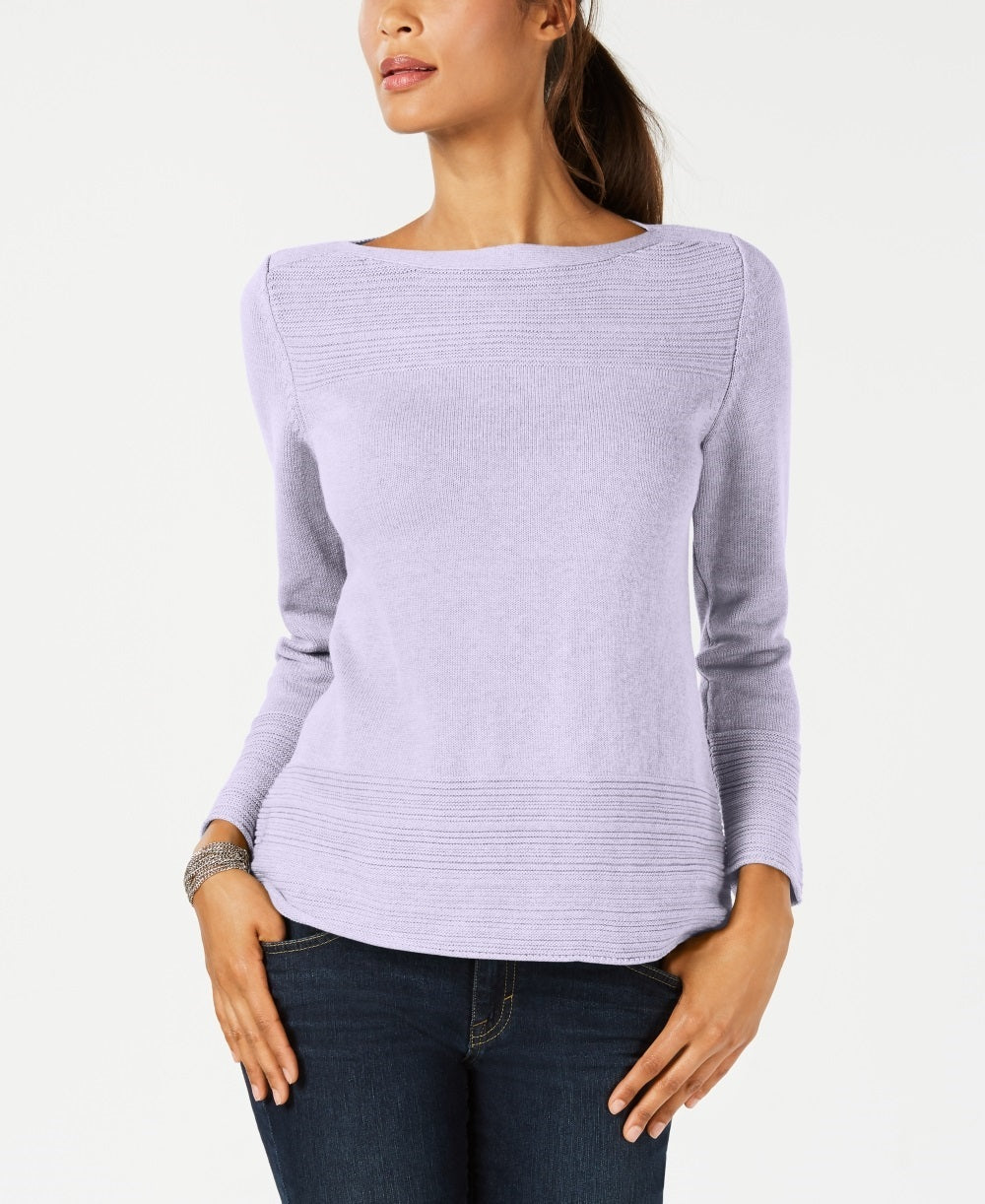 Karen Scott Women's Cotton Boat Neck Sweater Purple Size Medium
