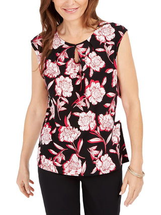 Kasper Women's Keyhole Printed Blouse Pink Size Petite Medium