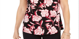 Kasper Women's Keyhole Printed Blouse Pink Size Petite Medium