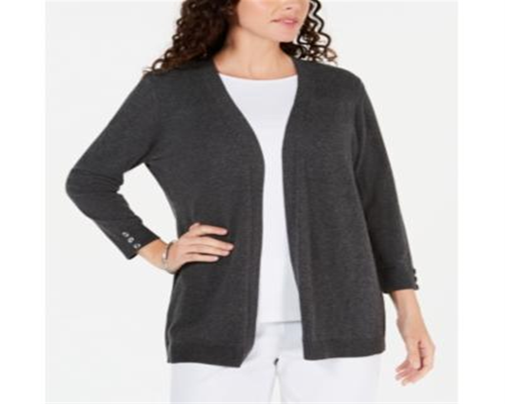 Karen Scott Women's Open Front Cardigan Charcoal Gray Size Petite L
