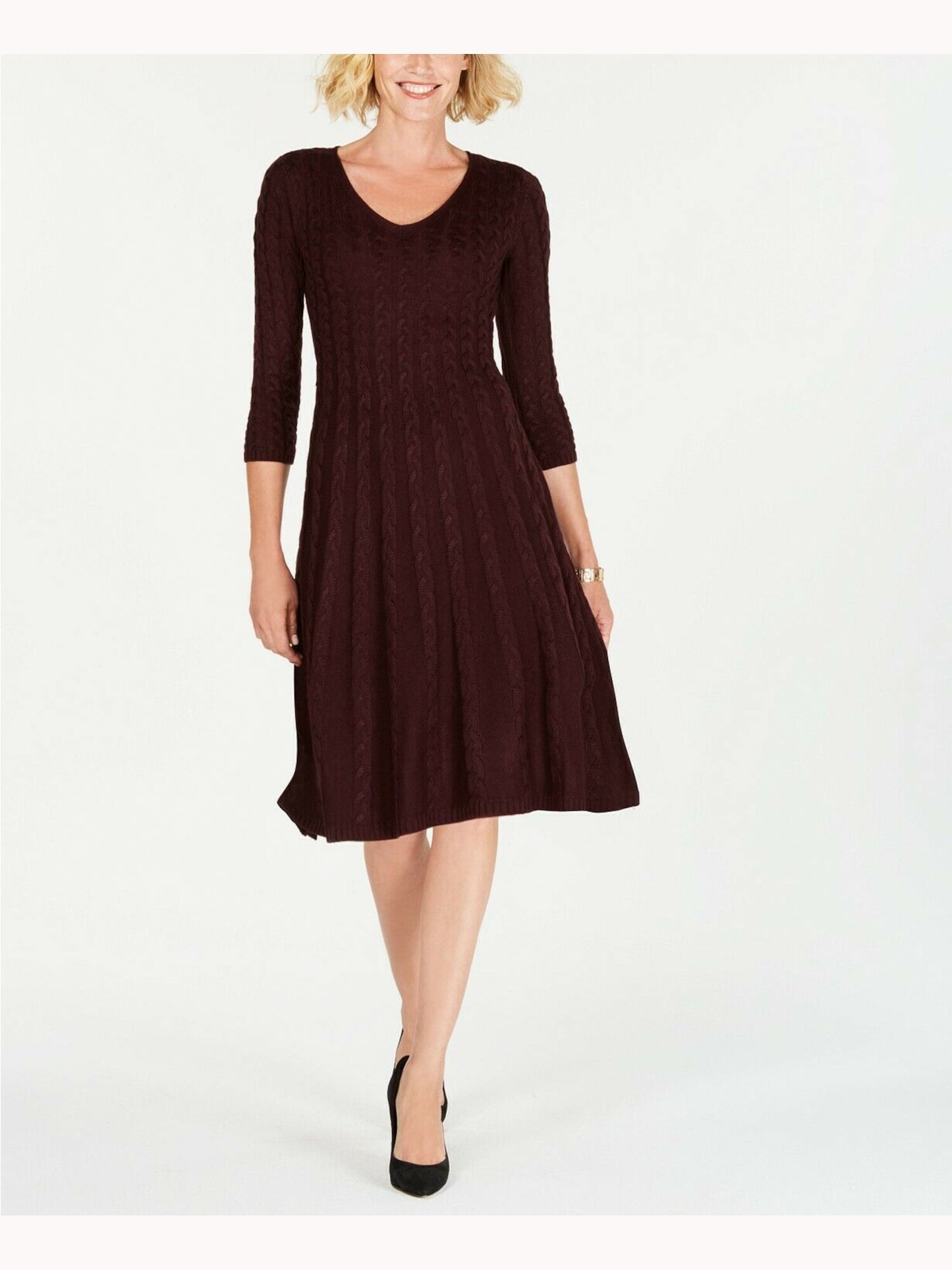 Jessica Howard Women's 3/4 Sleeve Knee Length Dress Purple Size Petite Small