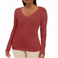 JM Collection Women's Embellished Sleeve V Neck Sweater Red Size Small