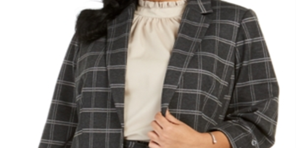 Calvin Klein Women's Plaid Blazer Jacket Gray Size 16W