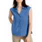 Alfani Women's Collar Sleeveless Button Down Top Blue Size XX-Large