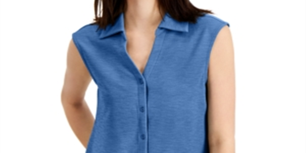 Alfani Women's Collar Sleeveless Button Down Top Blue Size XX-Large