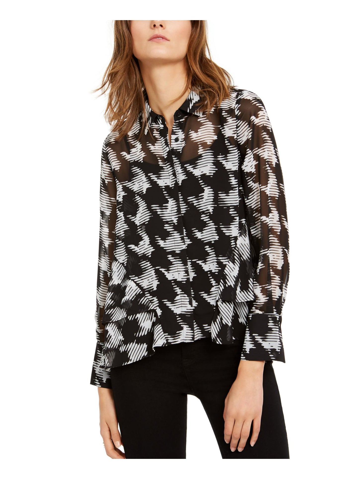 INC International Concepts Women's Houndstooth Shirt Black Size X-Large