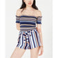 Crave Fame Women's Striped Smocked Off Shoulder Crop Top Blue Size Medium