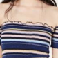 Crave Fame Women's Striped Smocked Off Shoulder Crop Top Blue Size Medium