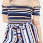 Crave Fame Women's Striped Smocked Off Shoulder Crop Top Blue Size Medium