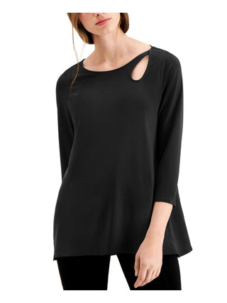 Alfani Women's Keyhole Cutout 3/4 Sleeve Top Black Size Medium