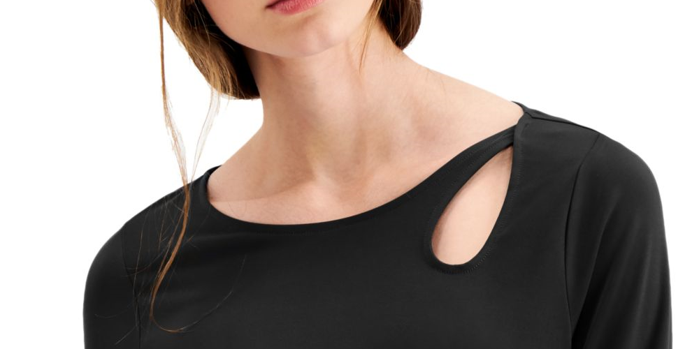 Alfani Women's Keyhole Cutout 3/4 Sleeve Top Black Size Medium