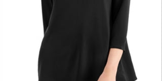 Alfani Women's Keyhole Cutout 3/4 Sleeve Top Black Size Medium