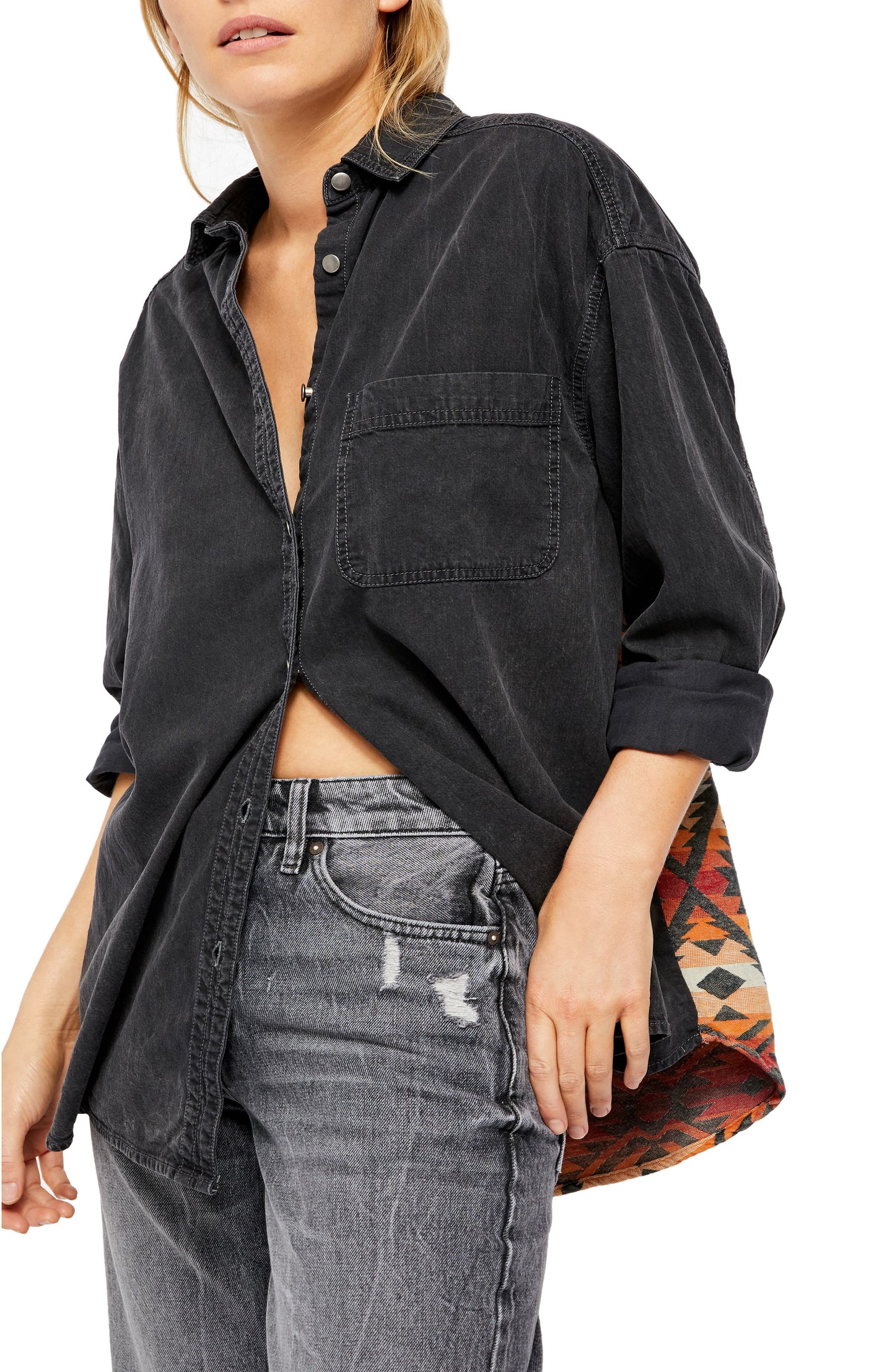 Free People Women's Echo Rock Washed Shirt Black Size Medium