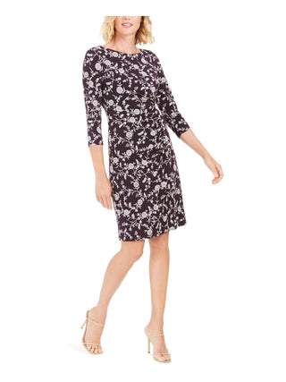 Jessica Howard Women's Floral 3/4 Sleeve Crew Neck Above the Knee a Line Party Dress Purple Size 6 Petite