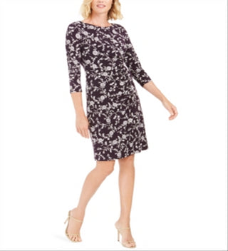 Jessica Howard Women's Floral 3/4 Sleeve Crew Neck Above the Knee a Line Party Dress Purple Size 6 Petite