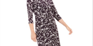 Jessica Howard Women's Floral 3/4 Sleeve Crew Neck Above the Knee a Line Party Dress Purple Size 6 Petite
