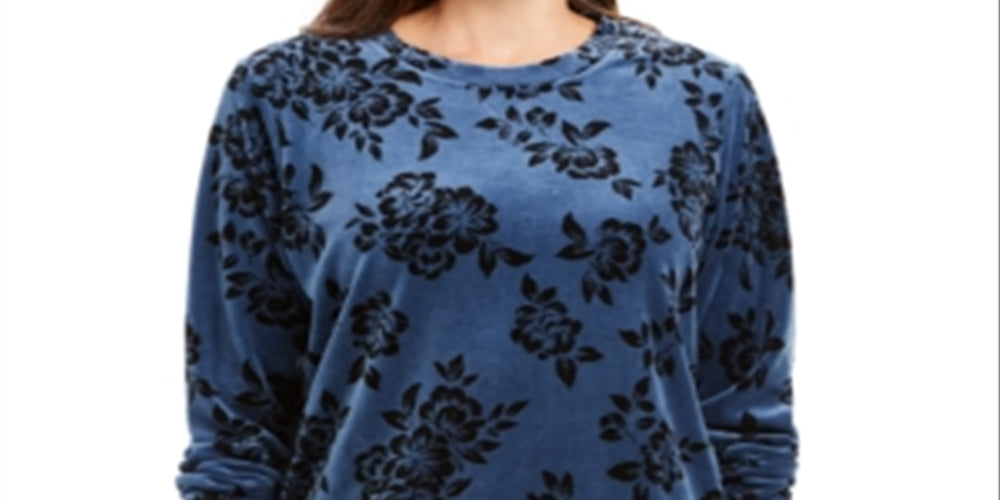 Karen Scott Women's Sport Printed Flocked Sweatshirt Blue Size X-Small