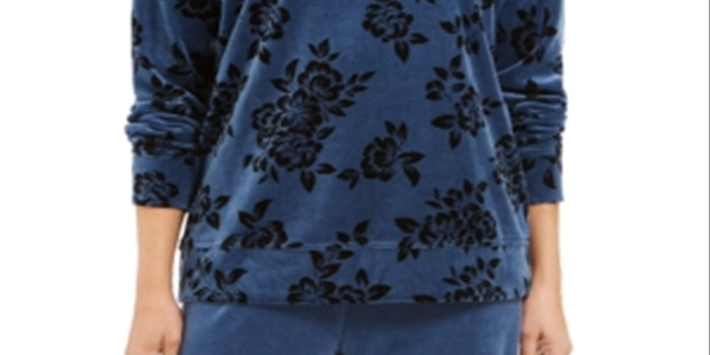 Karen Scott Women's Sport Printed Flocked Sweatshirt Blue Size X-Small