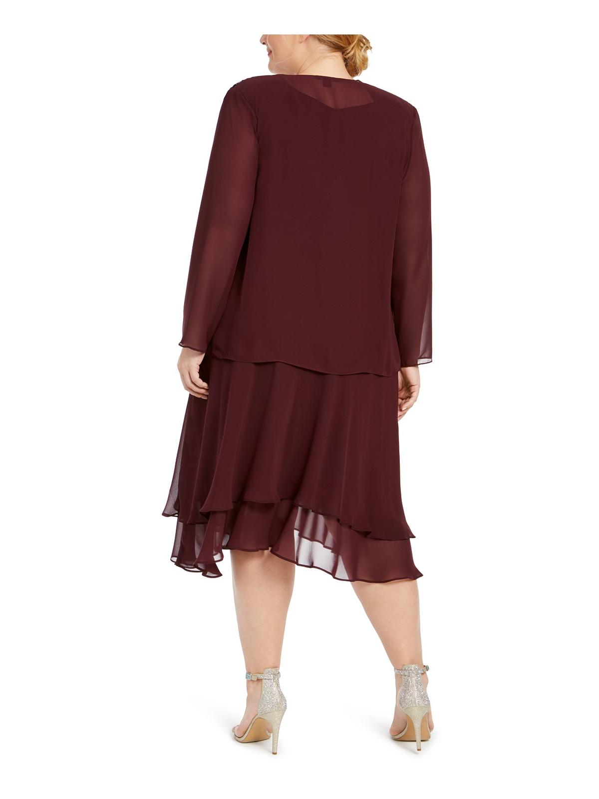 Sl Fashions Women's Embellished Dress & Jacket Burgundy Size 16W
