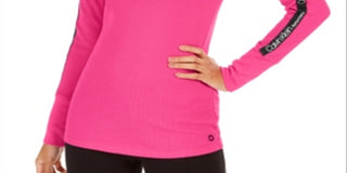 Calvin Klein Women's Performance Logo Stripe Mock Neck T-Shirt Pink Size Small