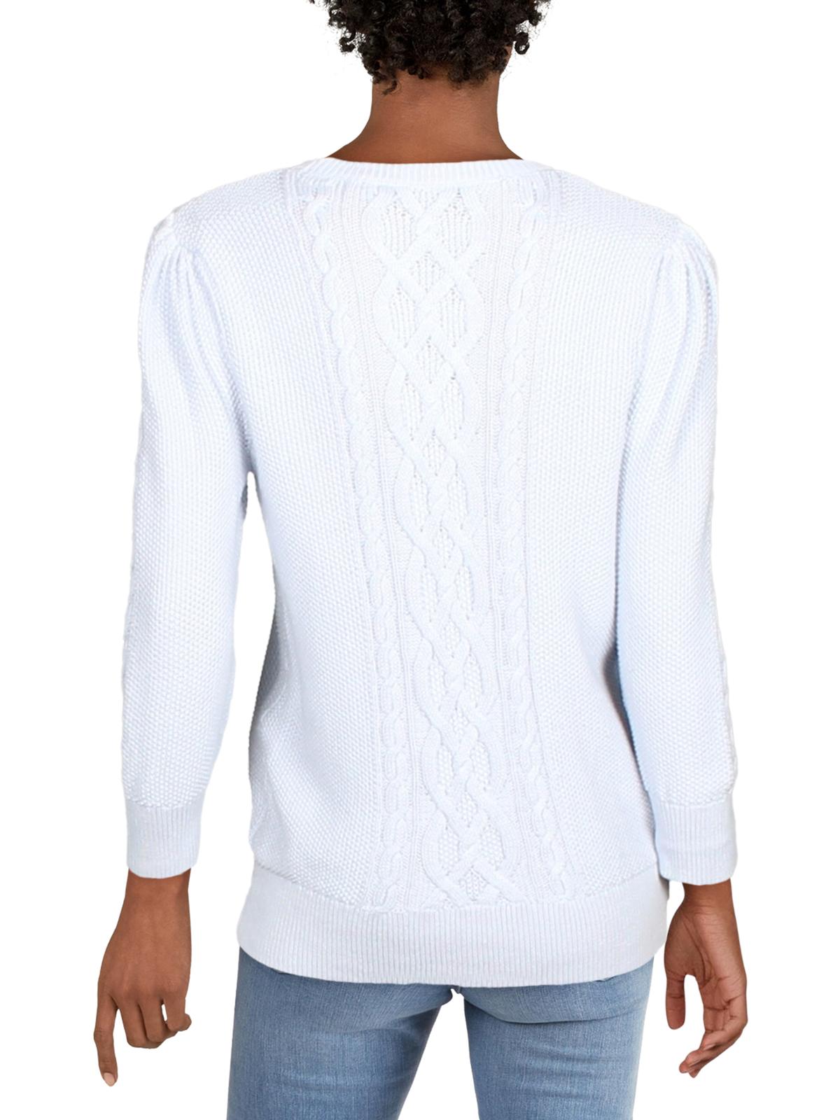 Ralph Lauren Women's Tishari Bishop Sleeves V Crewneck Sweater Blue Size Large