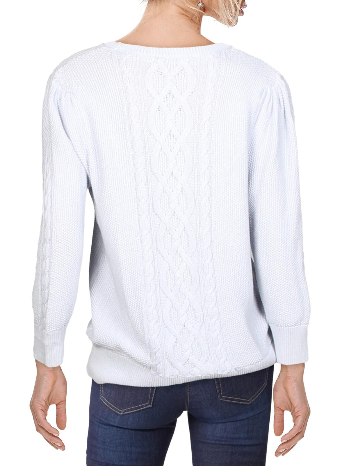 Ralph Lauren Women's Tishari Bishop Sleeves V Crewneck Sweater Blue Size Large