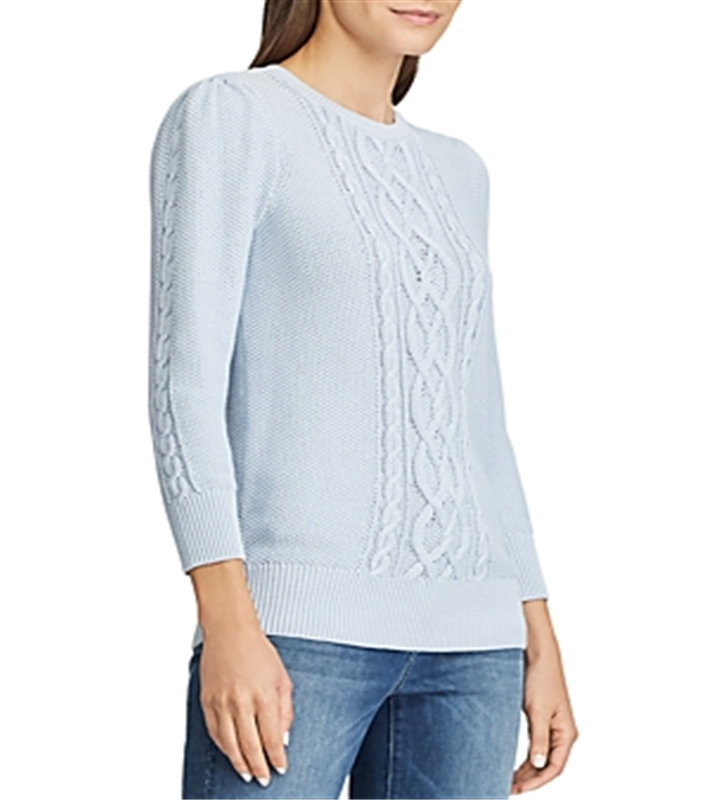 Ralph Lauren Women's Tishari Bishop Sleeves V Crewneck Sweater Blue Size Large