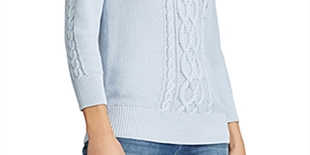 Ralph Lauren Women's Tishari Bishop Sleeves V Crewneck Sweater Blue Size Large