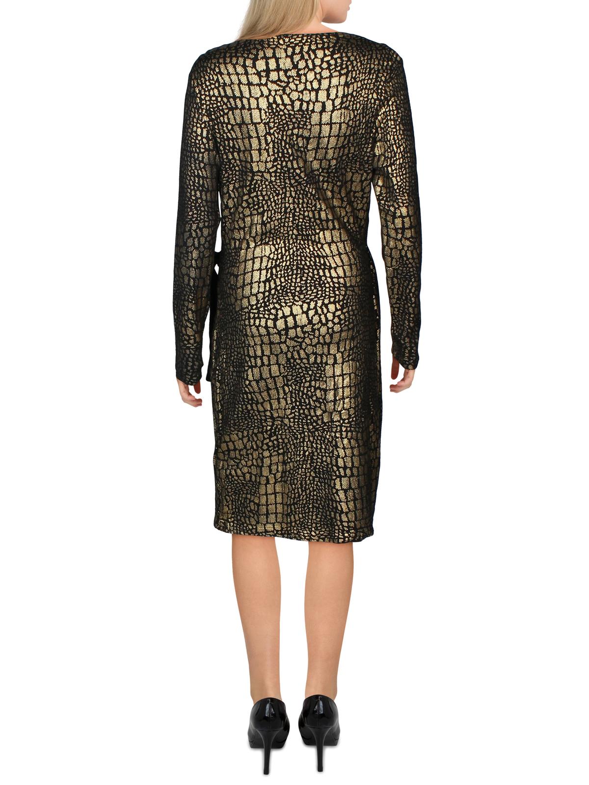 INC International Concepts Women's Patterned Long Sleeve V Neck Above the Knee Evening Body Con Dress Yellow Size Small