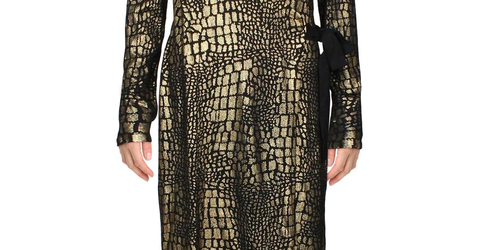 INC International Concepts Women's Patterned Long Sleeve V Neck Above the Knee Evening Body Con Dress Yellow Size Small