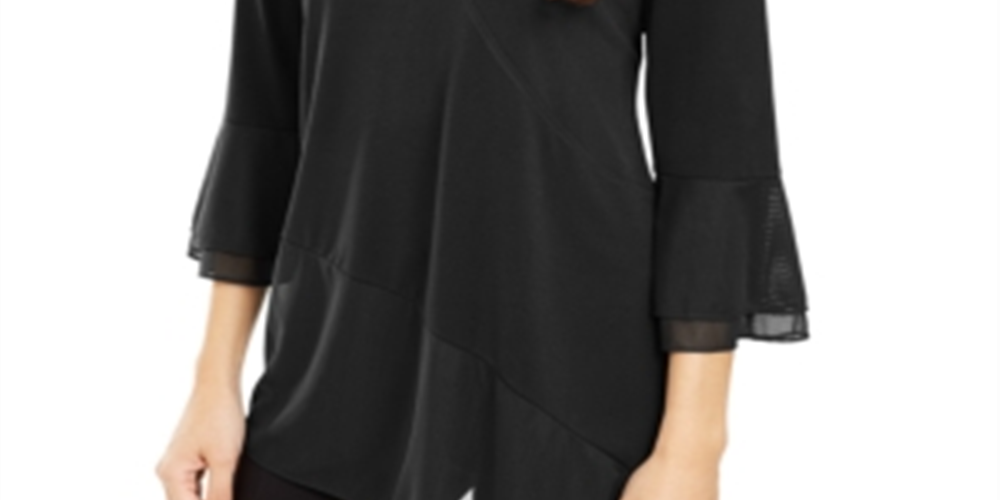 Alfani Women's V Neck Mesh Trim Top Black Size Large