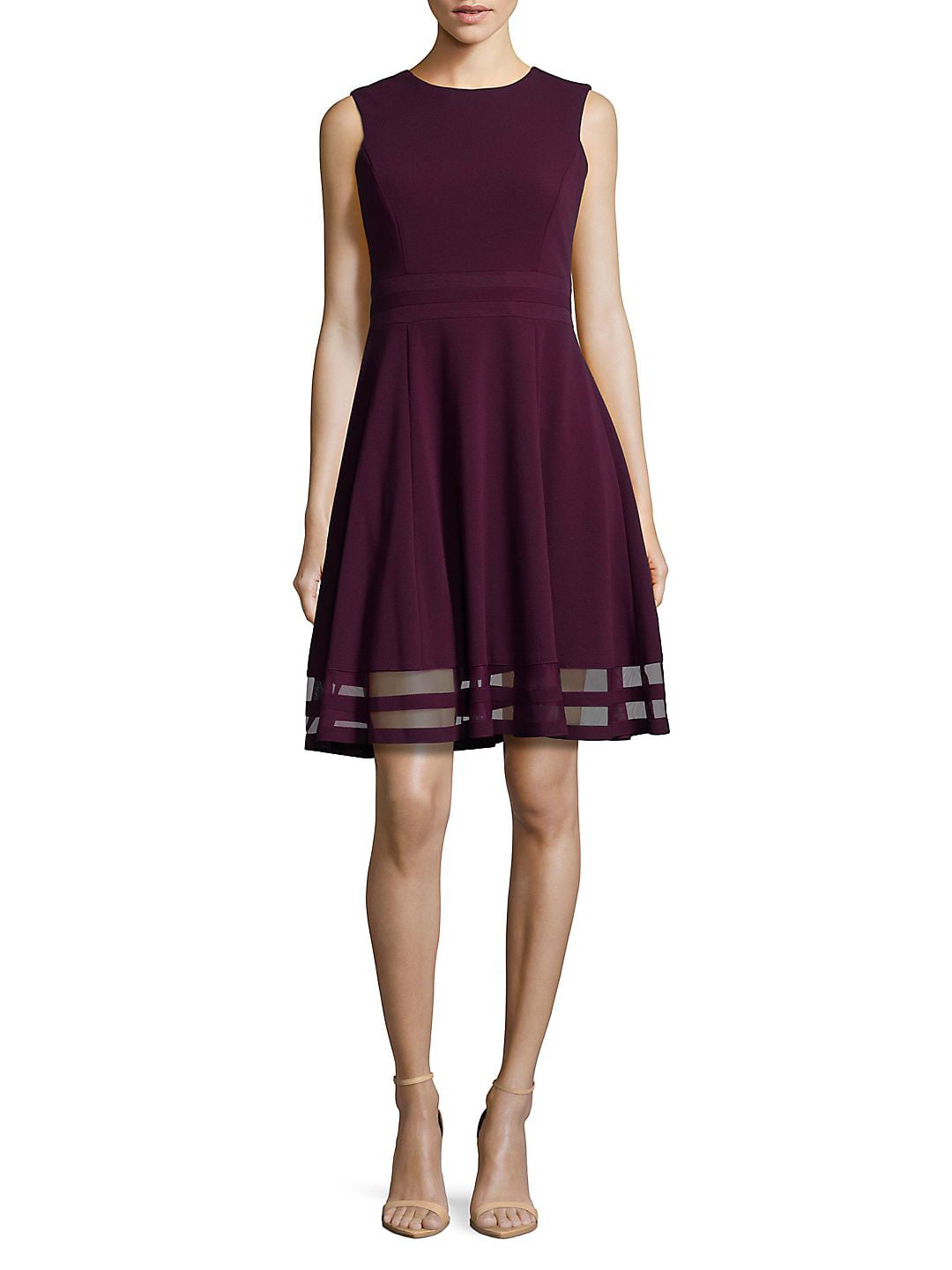 Calvin Klein Women's Seeveless Above the Knee Fit Flare Party Dress Purple Size 10