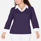 Karen Scott Women's Layered Look Cotton Top Purple Size -Petite S