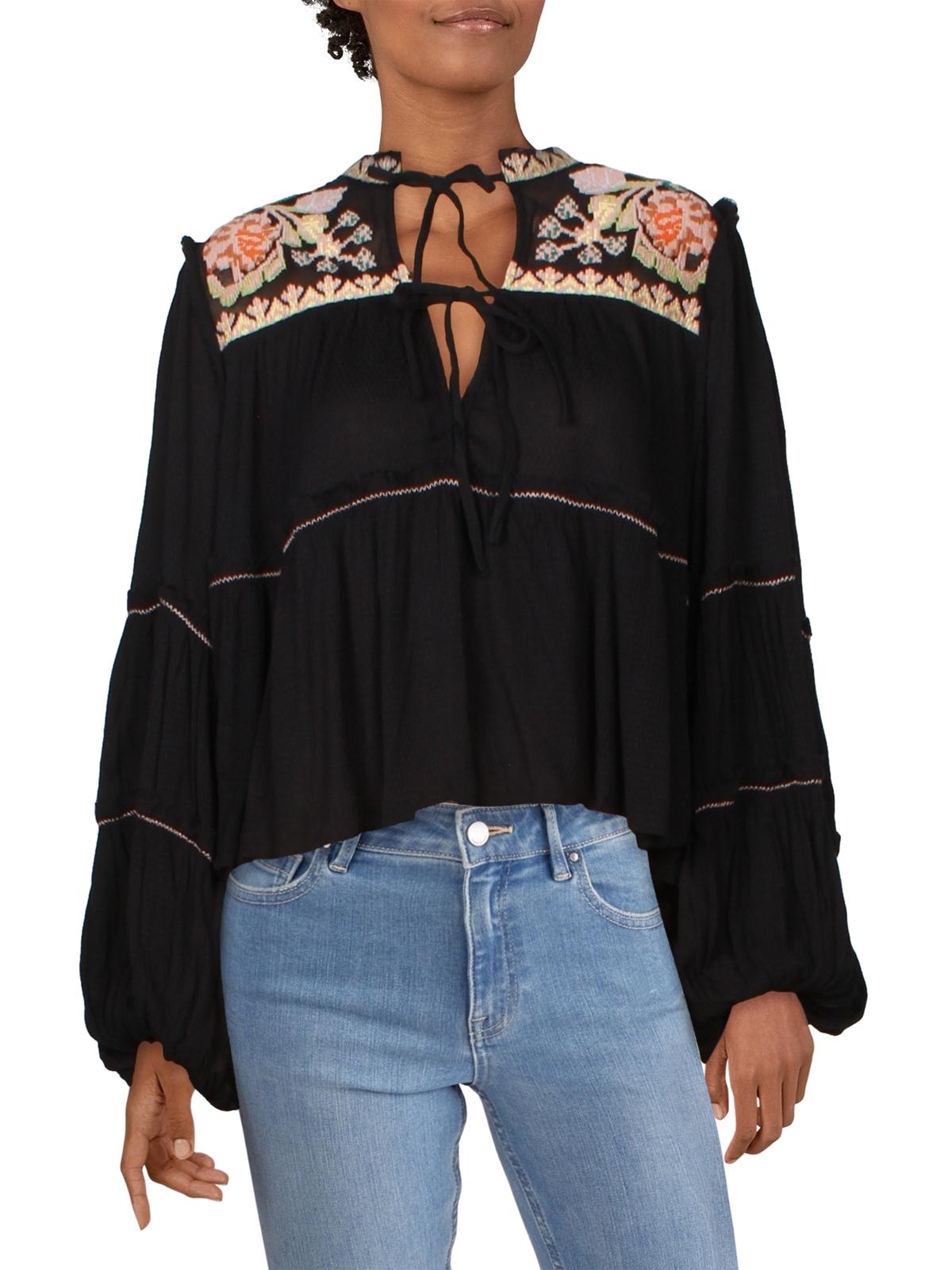 Free People Women's Vivid Color Top Black Size Medium