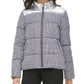 Calvin Klein Women's Houndstooth Print Metallic Trim Puffer Jacket Grey Size Small