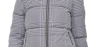Calvin Klein Women's Houndstooth Print Metallic Trim Puffer Jacket Grey Size Small