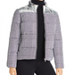 Calvin Klein Women's Houndstooth Print Metallic Trim Puffer Jacket Grey Size Small