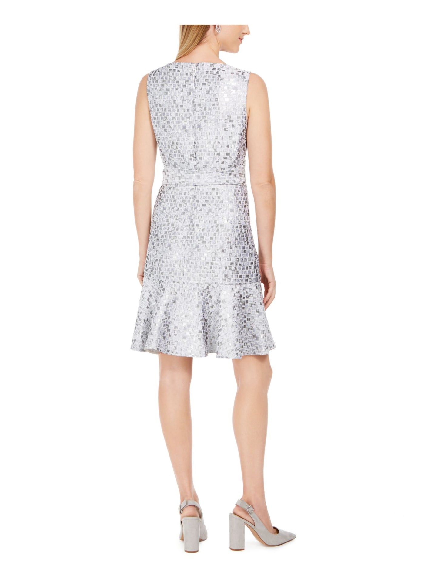 Natori Women's Sleeveless Above the Knee Fit Flare Party Dress Silver Size 8