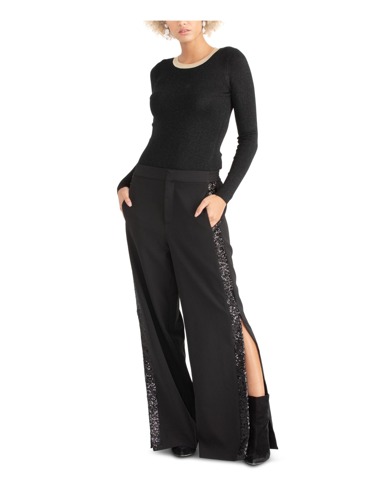 Rachel Roy Women's Rani High Rise Paillettes Pants Black Size 14