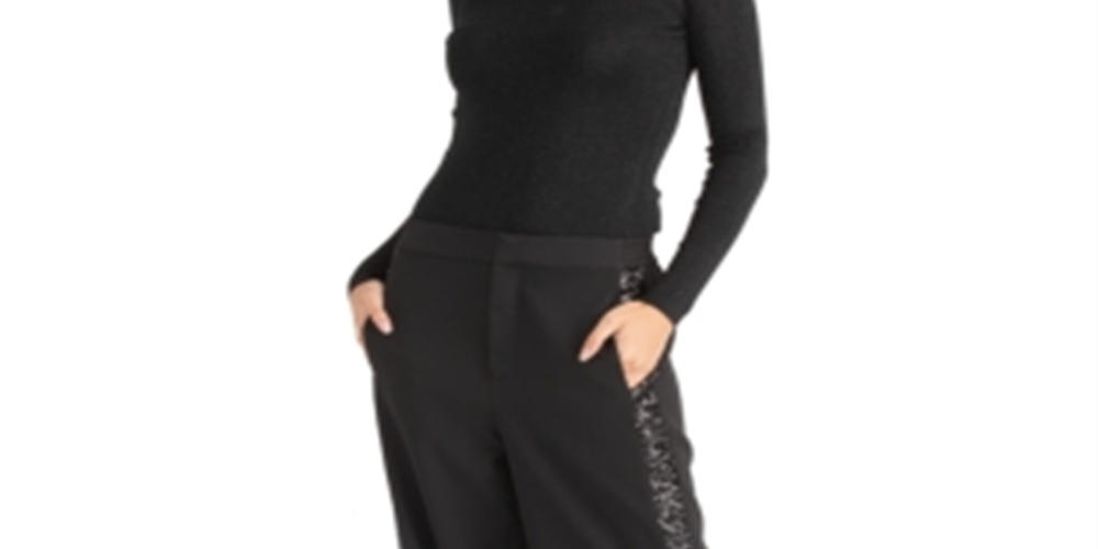 Rachel Roy Women's Rani High Rise Paillettes Pants Black Size 14