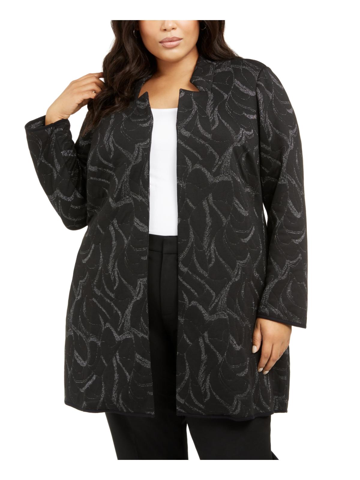 Alfani Women's Plus Jacquard Metallic Collared Sweater Black Size 0X