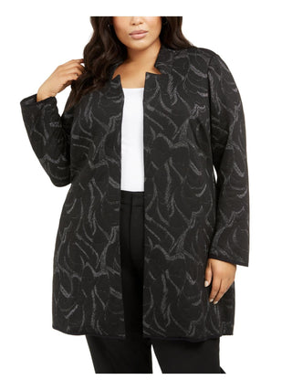 Alfani Women's Plus Jacquard Metallic Collared Sweater Black Size 0X