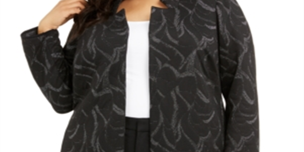 Alfani Women's Plus Jacquard Metallic Collared Sweater Black Size 0X