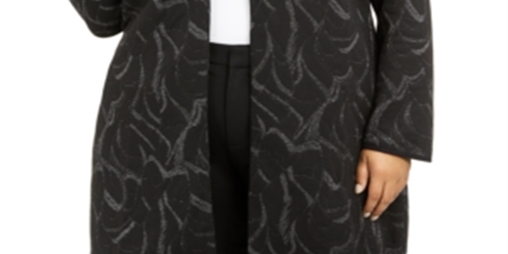 Alfani Women's Plus Jacquard Metallic Collared Sweater Black Size 0X