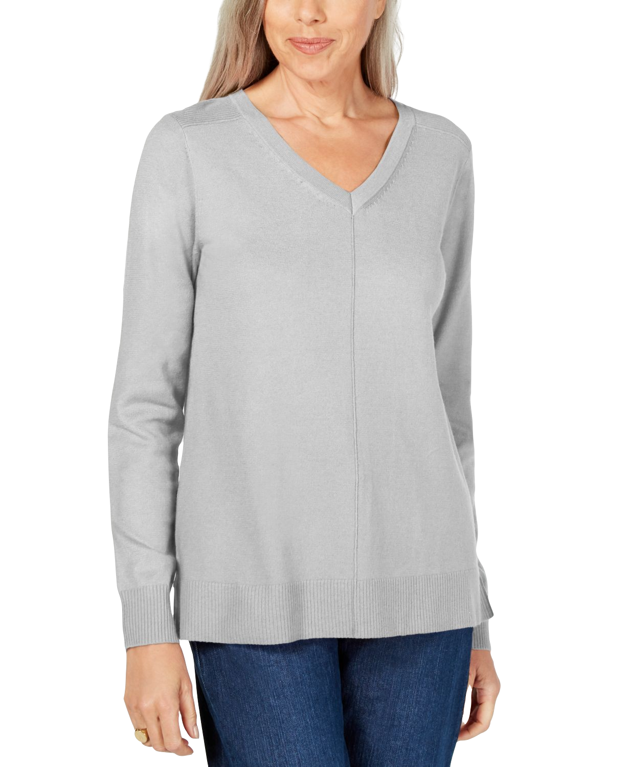 Karen Scott Women's V Neck Pullover Sweater Gray Size Large