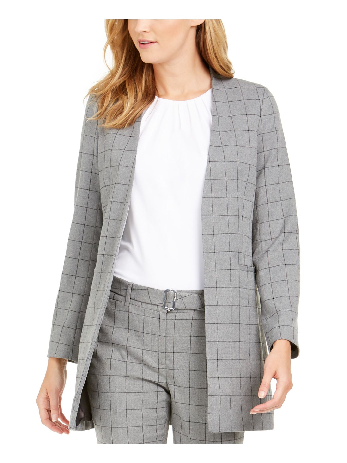 Calvin Klein Women's Plaid Wear to Work Blazer Jacket Gray Size 10 Petite