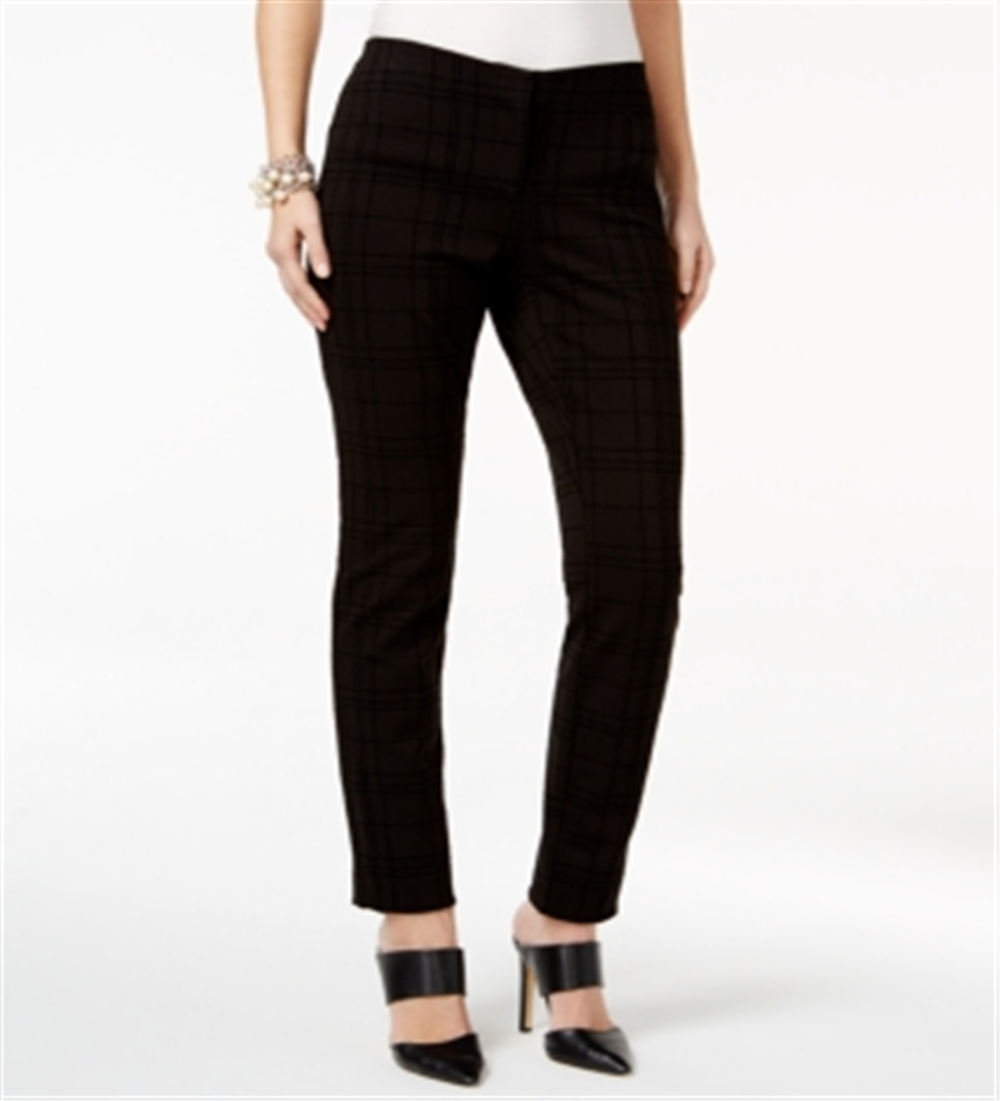 Alfani Women's Flocked Plaid Skinny Pants Black Size -14P